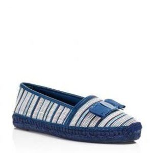 Salvatore Ferragamo Emiline Gancini Woven Stripe Bow Logo Espadrille Flats Shoes